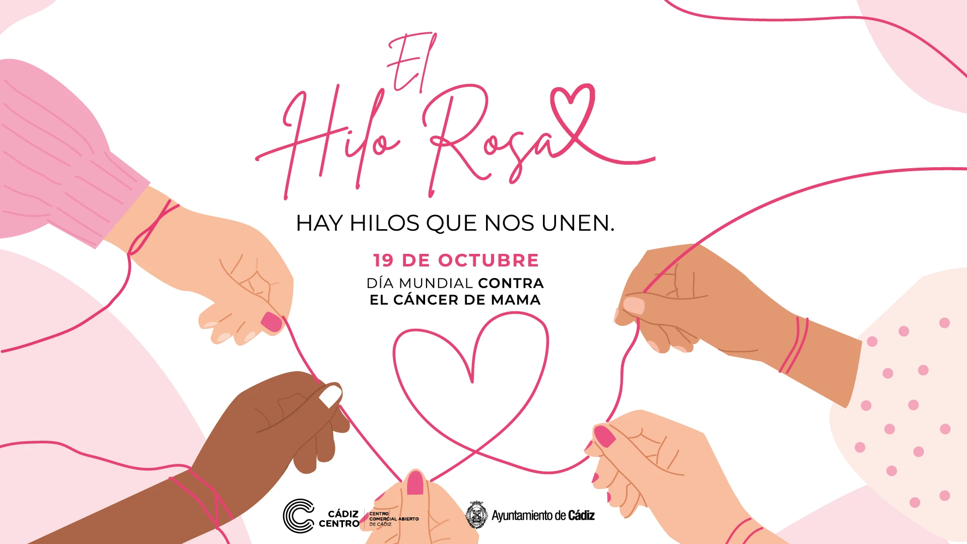 banner de la campaña del cancer de mama de cádiz centro comercial abierto: el hilo rosa